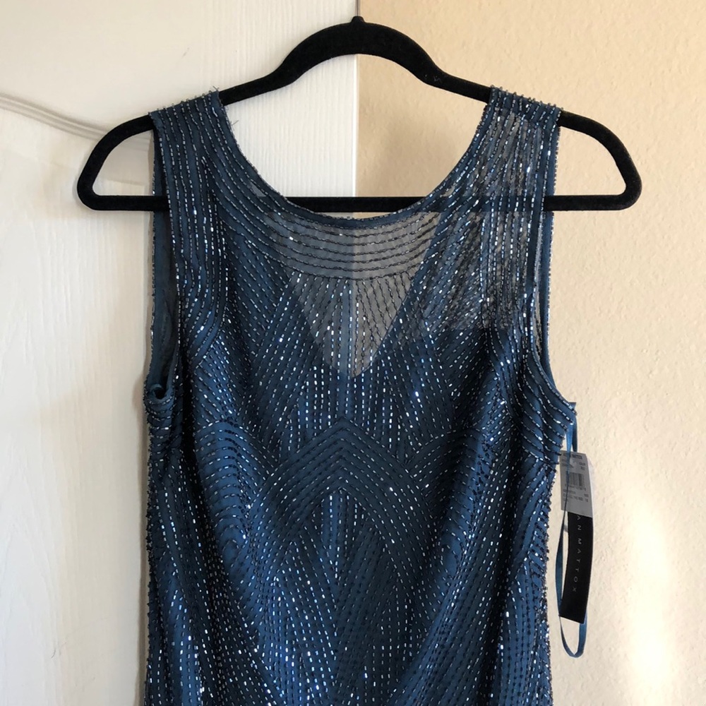 Aidan Mattox Size 14 New with Tags Sleeveless High Neck Gown Beaded Navy